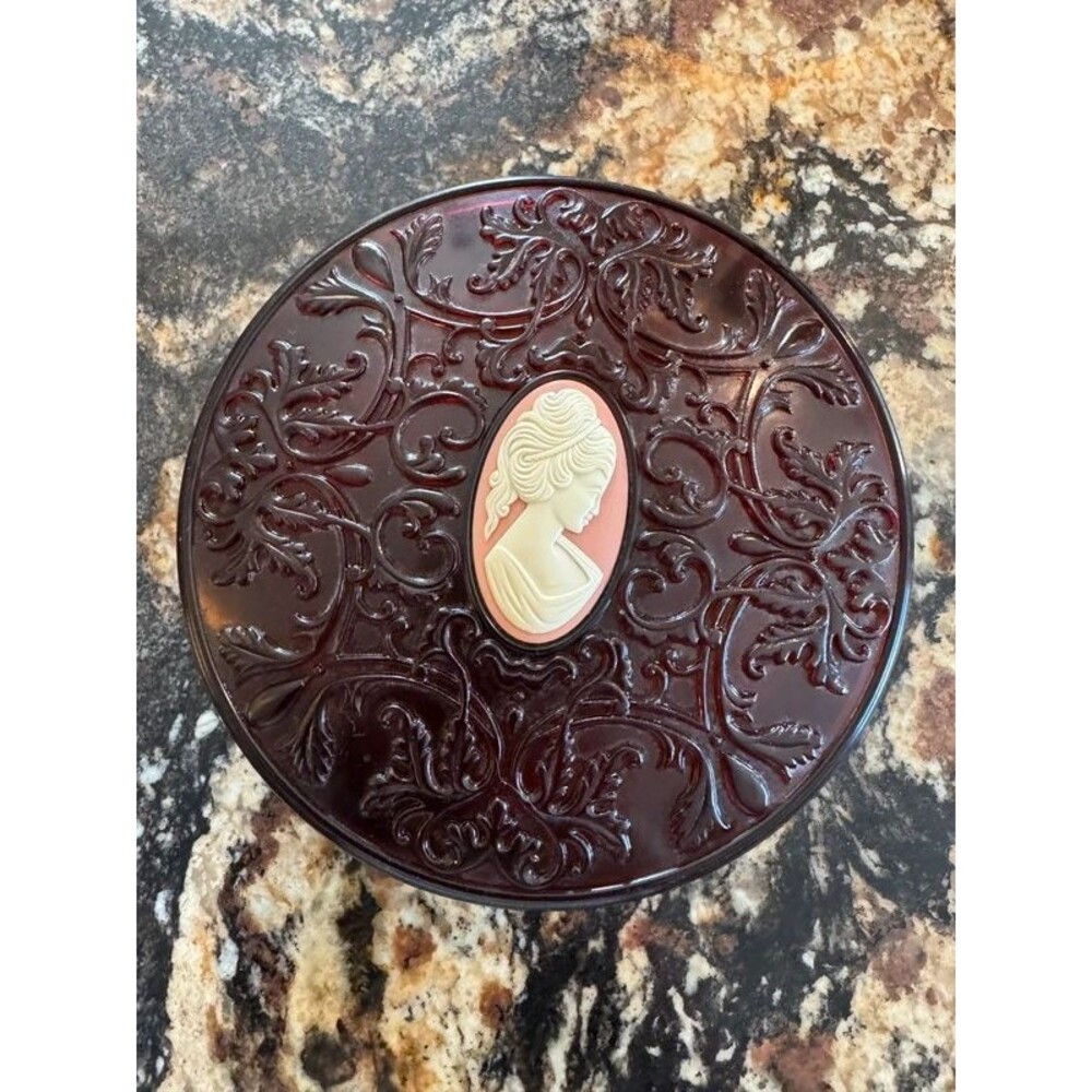 Vintage Avon Red/Burgundy Cameo Trinket Box